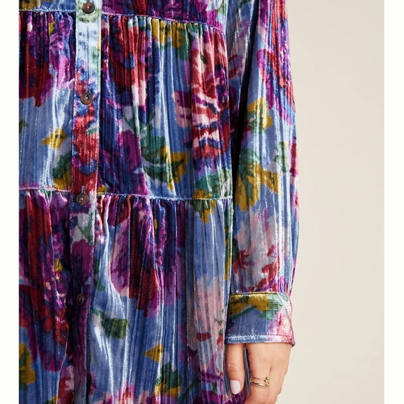 Anthropologie Maeve Velvet Blue Floral Button Down Shirt - Picture 4 of 8